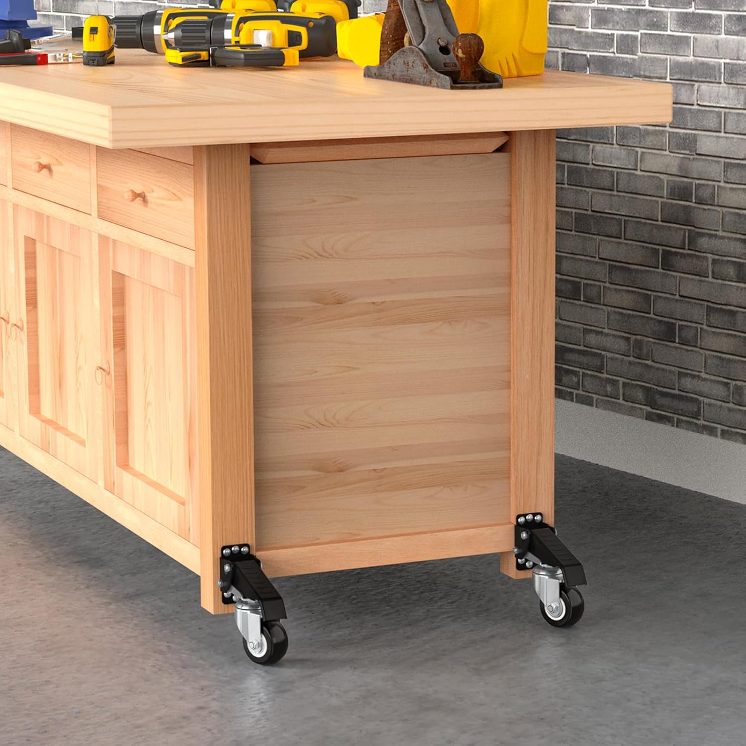 4 Pack Workbench Casters kit 660/720/880/990 Lbs - Retractable Casters Heavy Duty Bench Caster Wheels Designed for Workbenches Machinery & Tables,