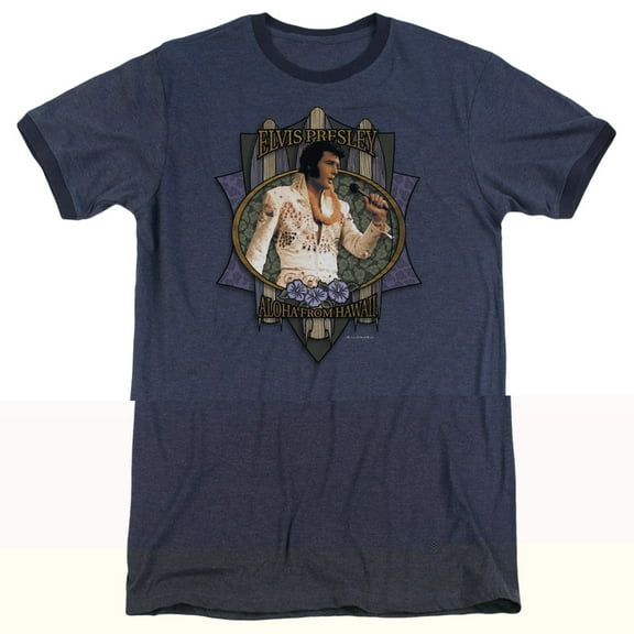 Elvis Presley Aloha From Hawaii Adult Heather Ringer T-Shirt Navy