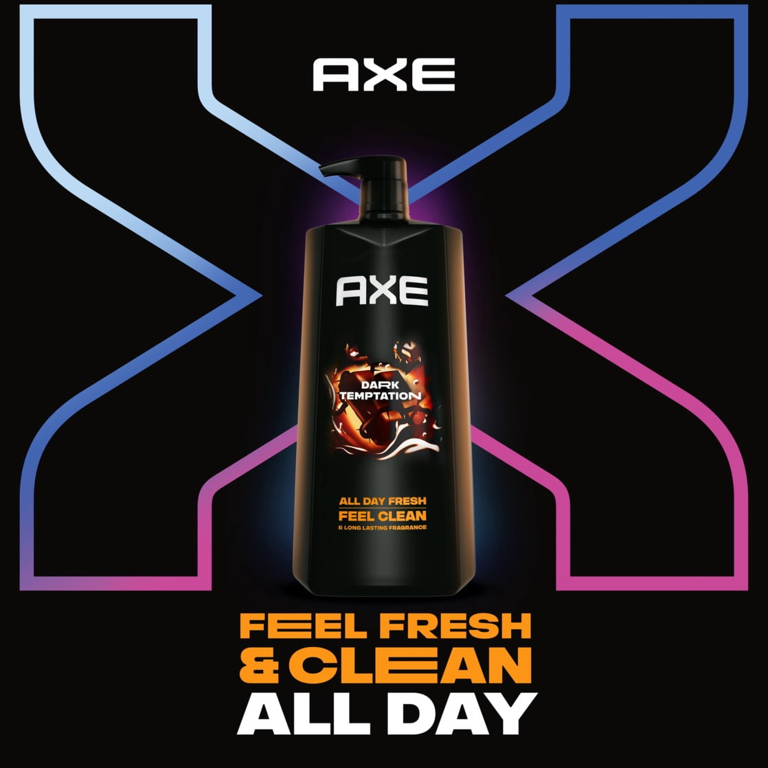 (4 pack) Axe Men's Body Wash with Pump Dark Temptation Dark Chocolate, 32 oz