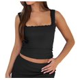 thumbnail image 3 of Women'S Y2k Summer Tops Square Neck Lace Trim Crop Tank Black S, 3 of 9