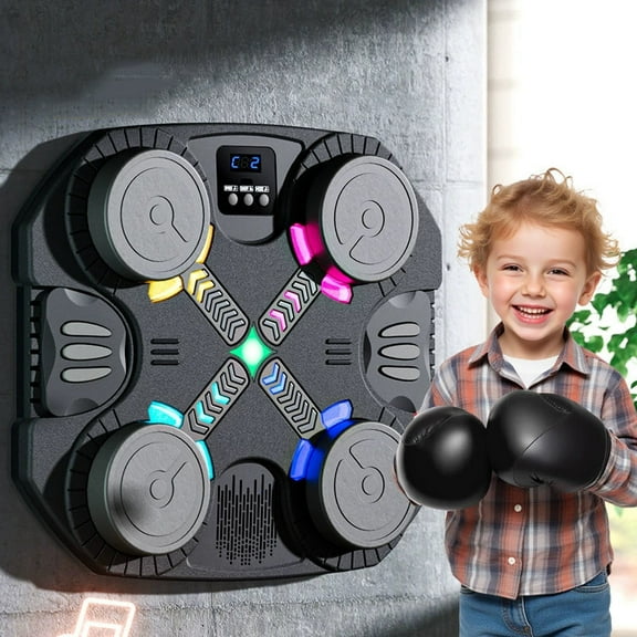 Music Boxing Machine For Kids, Bluetooth Punching Toy With Lights & Sound, Sounding Punch Boxing Mchine With Gloves,Wall Mounted Bluetooth Punching Target,Boxing Game Wall Boxing Punching Pad