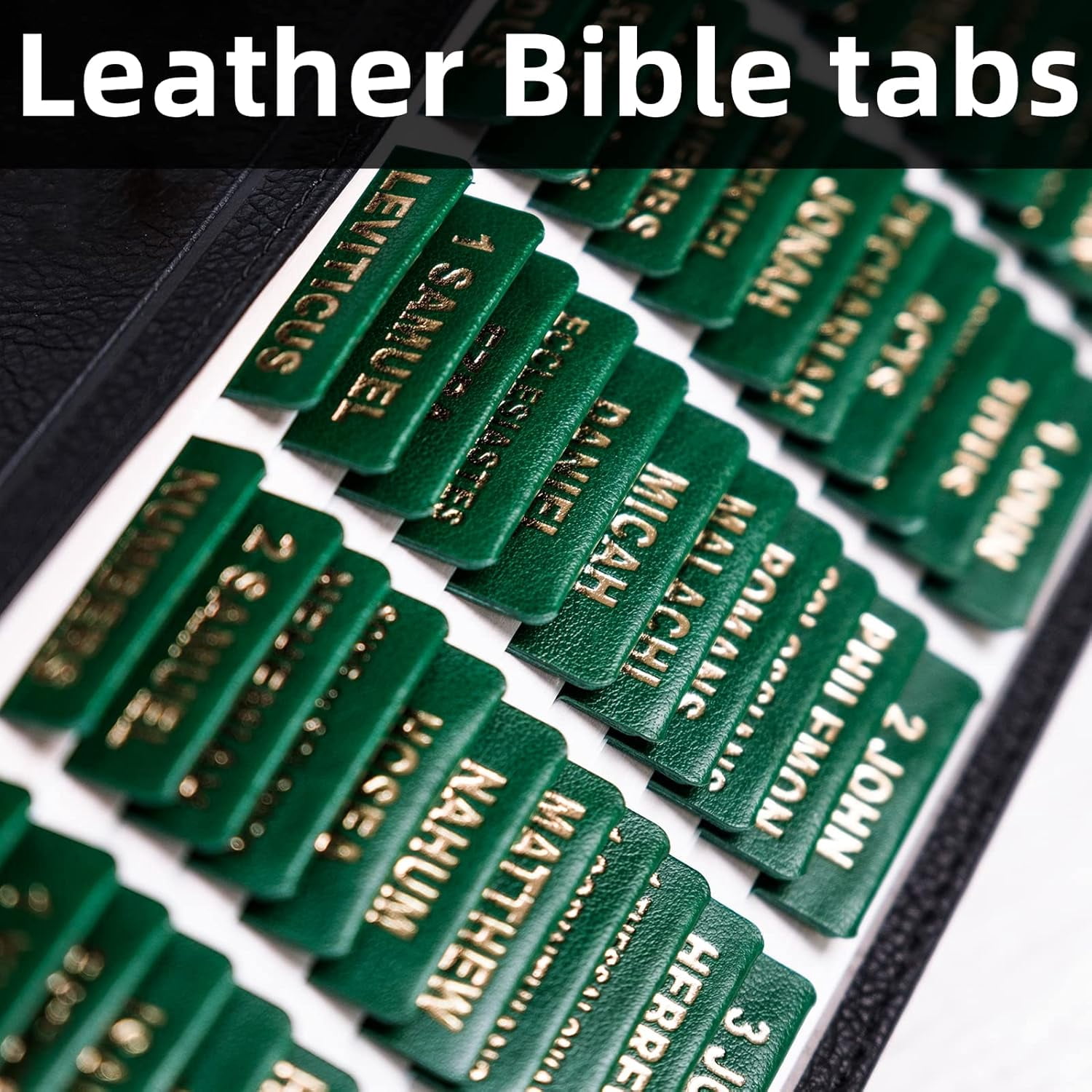 -Leather Bible Tabs, Bible Tabs for Women and Men(Gold Foil Lettering) Large Print Stickers, Easy to Read and Apply, 80 Chapters Labels for Easy Navigation (Green)