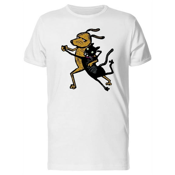 Color Cat And Dog Dancing Sketch T-Shirt Men -Image by Shutterstock, Male Large