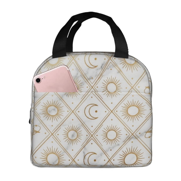 Moon And Sun Lunch Box, Marble Celestial Insulated Lunch Bag Cooler Tote, Reusable Leakproof Thermal Meal Bag For Men Women, Portable Travel Picnic Pouch