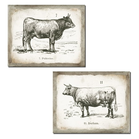 - Lovely Vintage Ephemera French Cow and Bull Set; French Country Decor; Two 14x11in Unframed Paper Posters