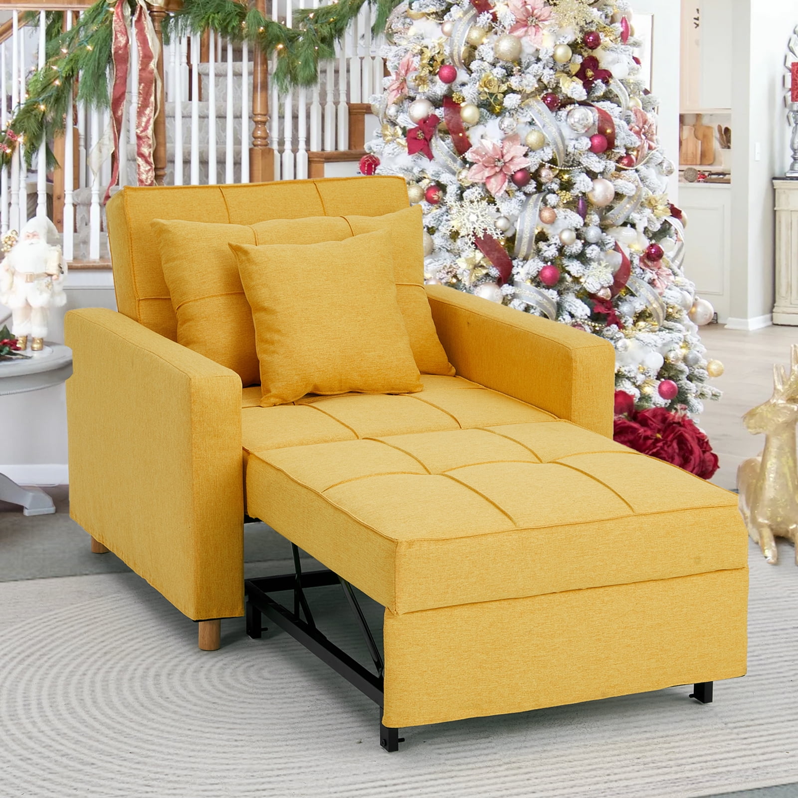 YODOLLA 3in1 Futon Sofa Bed Chair,Convertible Sofa SleeperMustard