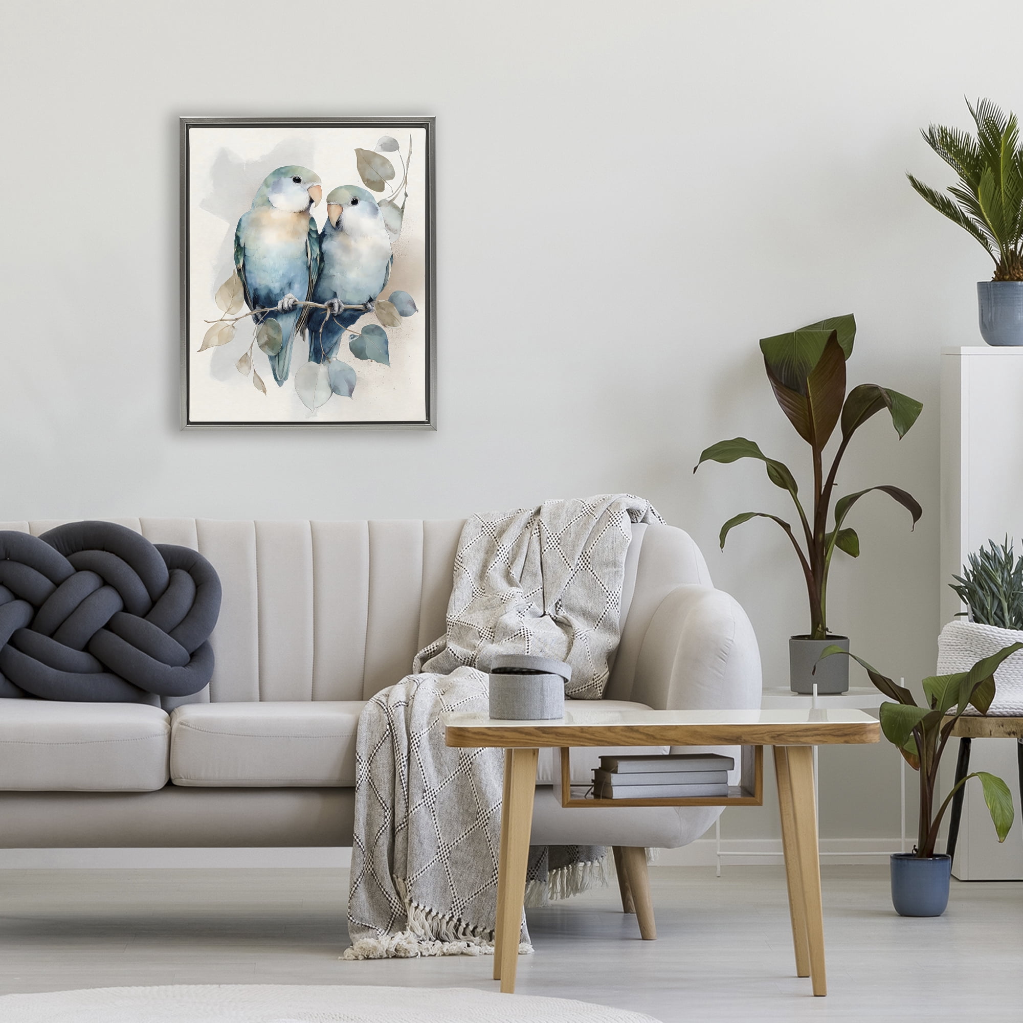 Stupell Industries Blue Bird Lovers Gray Framed Floater Canvas Wall Art, design by Franklyn Gregory