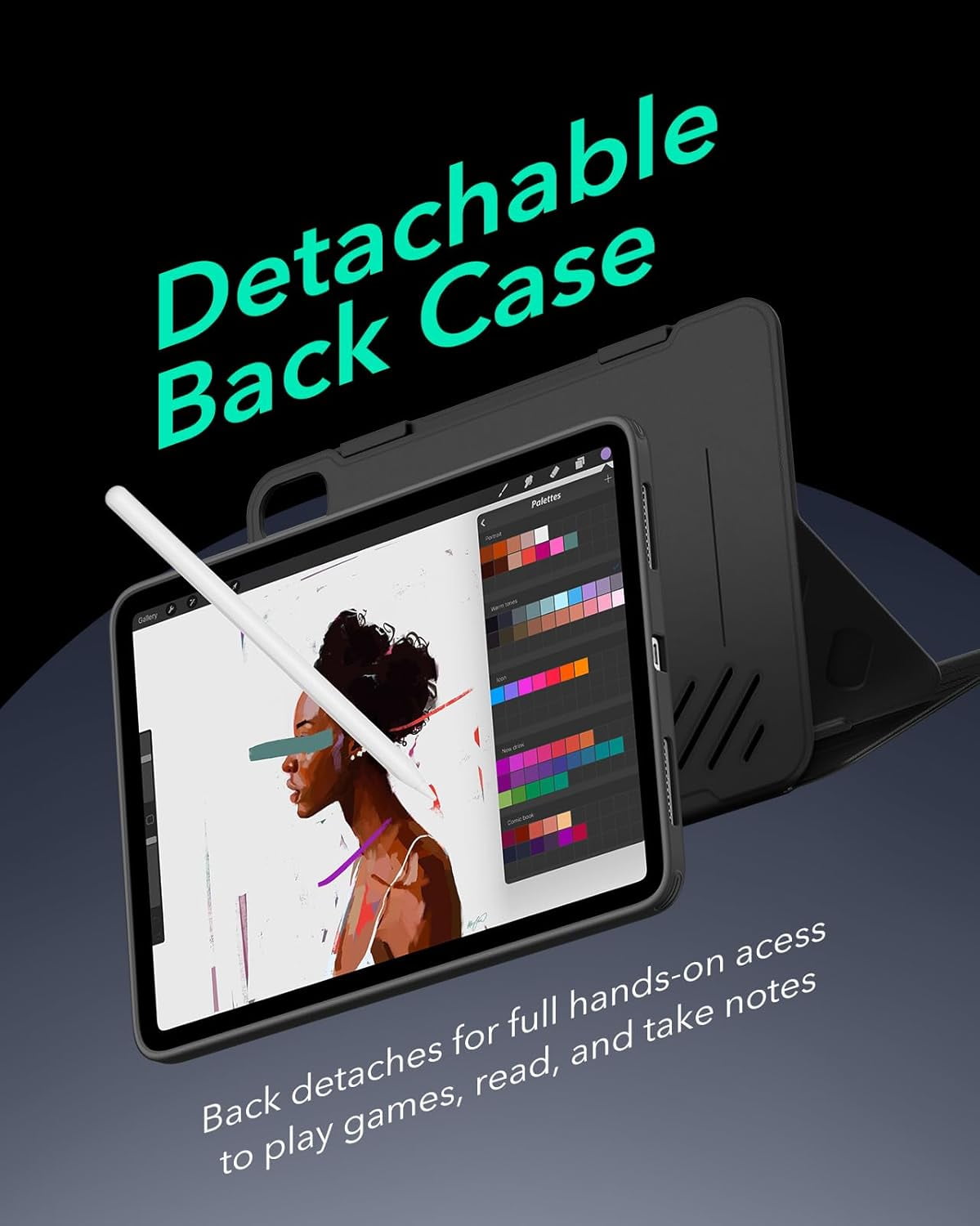 ESR Case Compatible with iPad Air 11 Inch M4/M3/M2 (2026-2024) & 5th/4th Gen 10.9 Inch (2022/2020), Removable Magnetic Cover with Adjustable Stand, 9 Angles & Raised Display View, Black