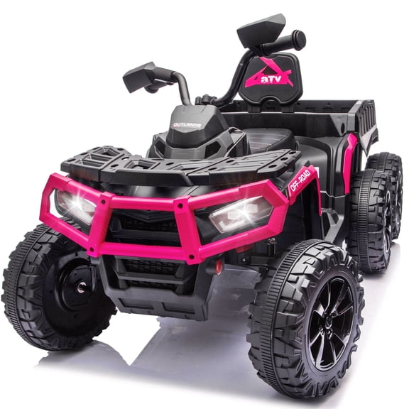 24V Ride on Cars ATV for Kids, 2 Seater Electric Car for Kids with 6 Wheel Suspension, Bluetooth Music, LED, Volume Adjustment, Extra Large Rear Storage, Power Display, Ride on Toy for 3-8, Pink