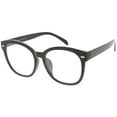 thumbnail image 2 of Oversize Horn Rimmed Round Eyeglasses Metal Rivets Clear Lens 55mm (Black / Clear), 2 of 4
