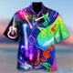 thumbnail image 3 of Camisa hawaiana de moda con estampado 3D de instrumento, piano y guitarra, blusa de fiesta en la playa con solapa de manga corta, ropa para hombre, tops de gran tamaño, 3 of 4