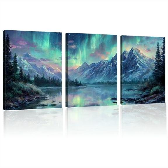 Canvas Wall Art Aurora Valley Modern Abstract Painting Framed Picture Living Room Bedroom Office Home Decoration High Quality Print Canvas Wall Decor 12x16inchx3pcs