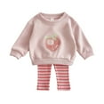 thumbnail image 2 of WAVSUF Baby Long Sleeve Sets 2 Piece Graphic Sweatshirt and Striped Printed Leggings Spring Soft Cute Outfits Pink 6M, 2 of 7