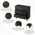 thumbnail image 4 of COZAYH 3 Drawer Farmhouse Dresser with Geometric Carved Pattern, Vintage Accent Wood Storage Chest Nightstand for Living Room, Bedroom, Boho, Mid-Century Modern, Black, Fully Assembled, 4 of 9