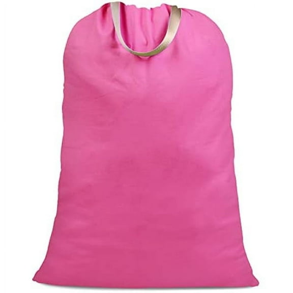 Cotton Canvas Laundry Bag with Handles & Drawstring Straps, Heavy Duty Extra Large Laundry Bags for Laundromat and Household, 25.5x34 Inch, Hot Pink