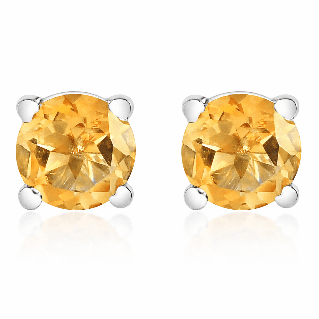 Femme Jam 925 Sterling Silver 6mm Round Citrine Stud Earrings, Yellow Gemstone Solitaire, Hypoallergenic Unisex Jewelry