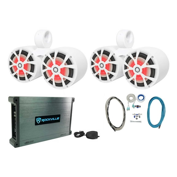 (2) Rockville RKL80MW 8" Marine Dual Wakeboard Tower Speakers w/LED's Amplifier