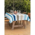 thumbnail image 4 of 60x120 Inch Outdoor Tablecloth with Umbrella Hole Zipper Rectangle Blue Teal Brown Striped Rectangular Tablecloths Outside Waterproof Farmhouse Stripes Simple Art Patio Table Cover for Picnic Party, 4 of 8