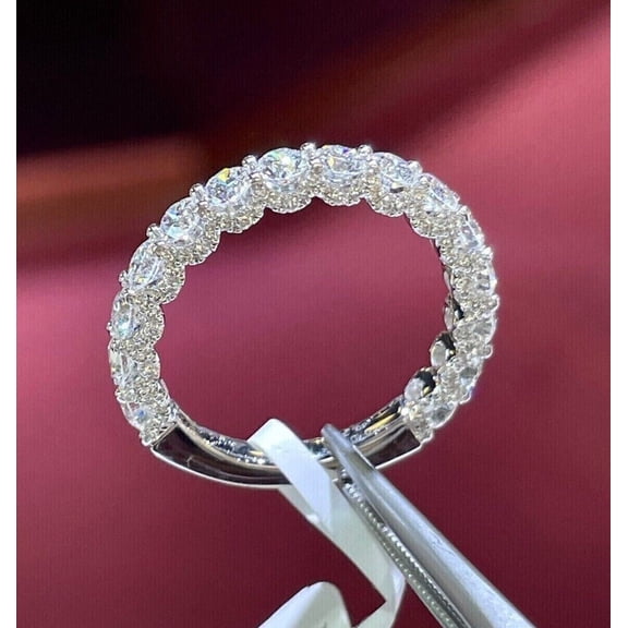 Women's Wedding Band Ring 2Ct Round Lab Created VVS1/D Diamond 14K White Gold Plated 925 Silver