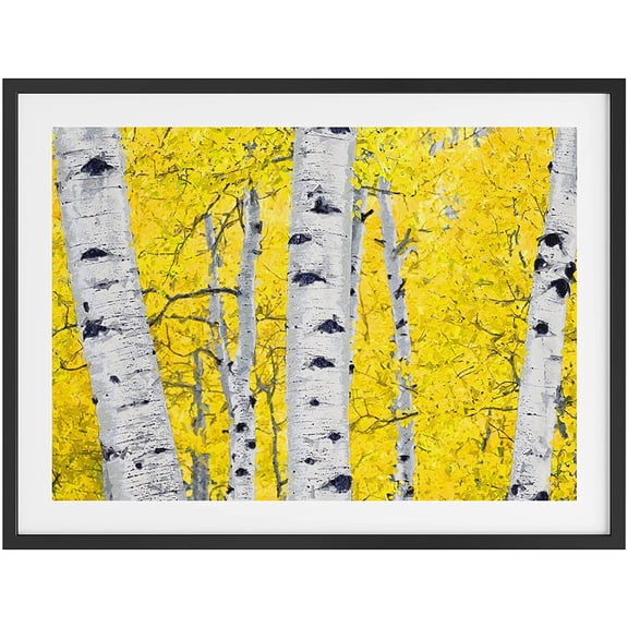 PixonSign Framed Wall Art Print Wall of Bright Yellow Forest Leaves Nature Wilderness Photography Realism Rustic Landscape Colorful Multicolor Ultra for Living Room, Bedroom, Office - 12"x16" BLACK