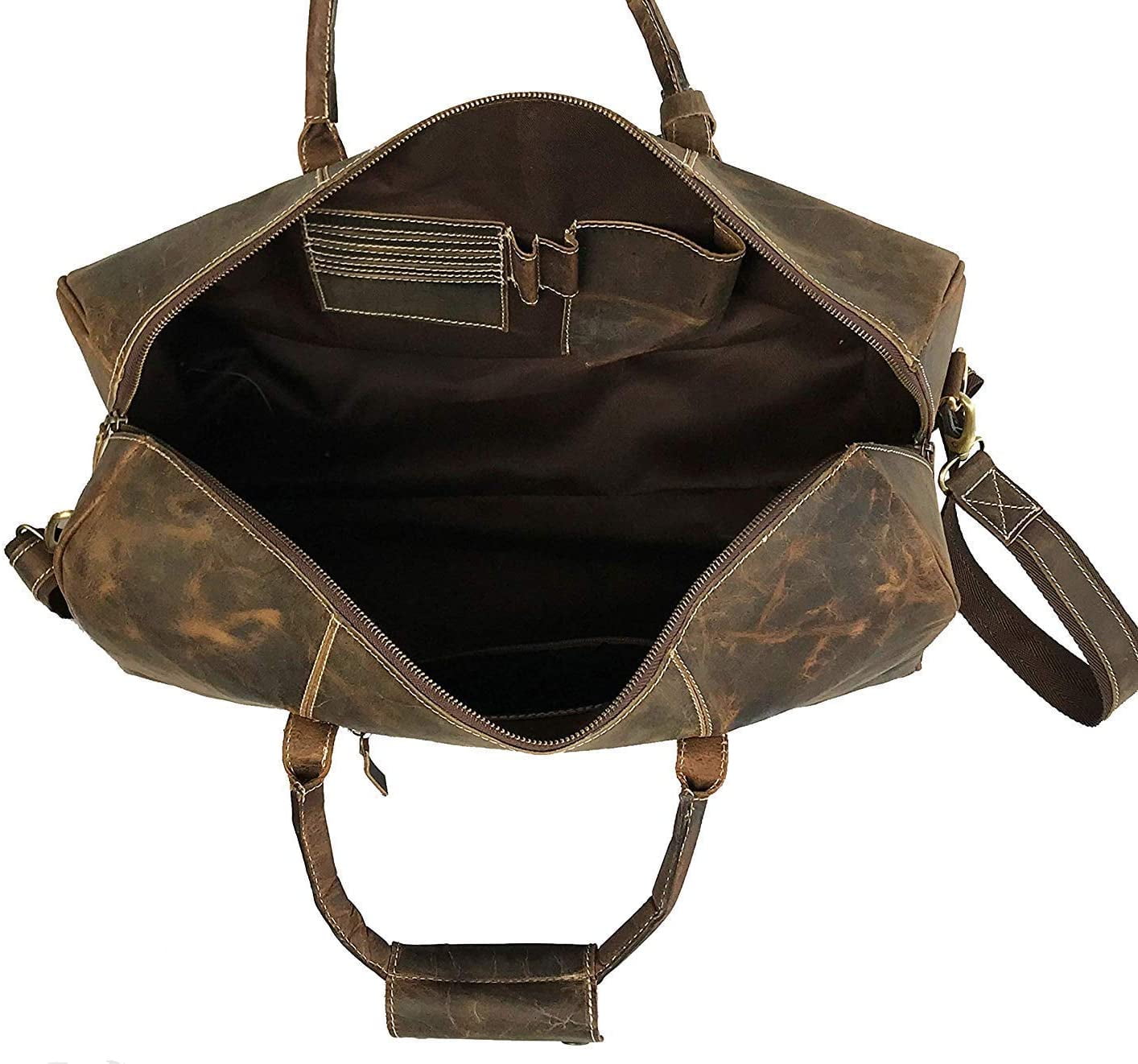 24 Inch Brown Leather Duffel Bags for Men and Women Full Grain Leather Travel Overnight Weekend Leather Bags