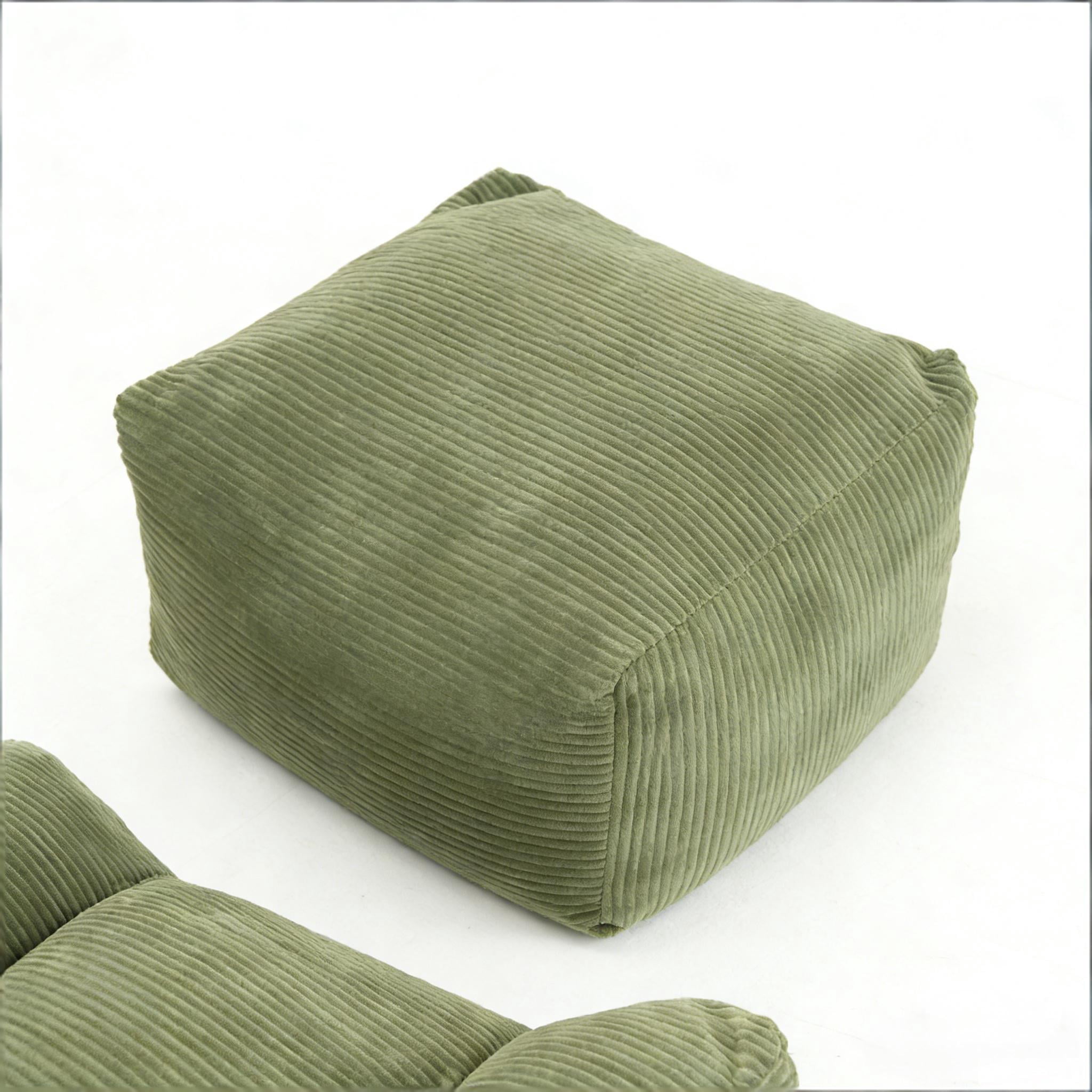 FHFO Giant Bean Bag Chair with Ottoman,Oversized Boneless Couch Chair in a Box, Comfy and Lazy Lounge for Dorm, Living Room, Bedroom, (42”x43”x31”)Green