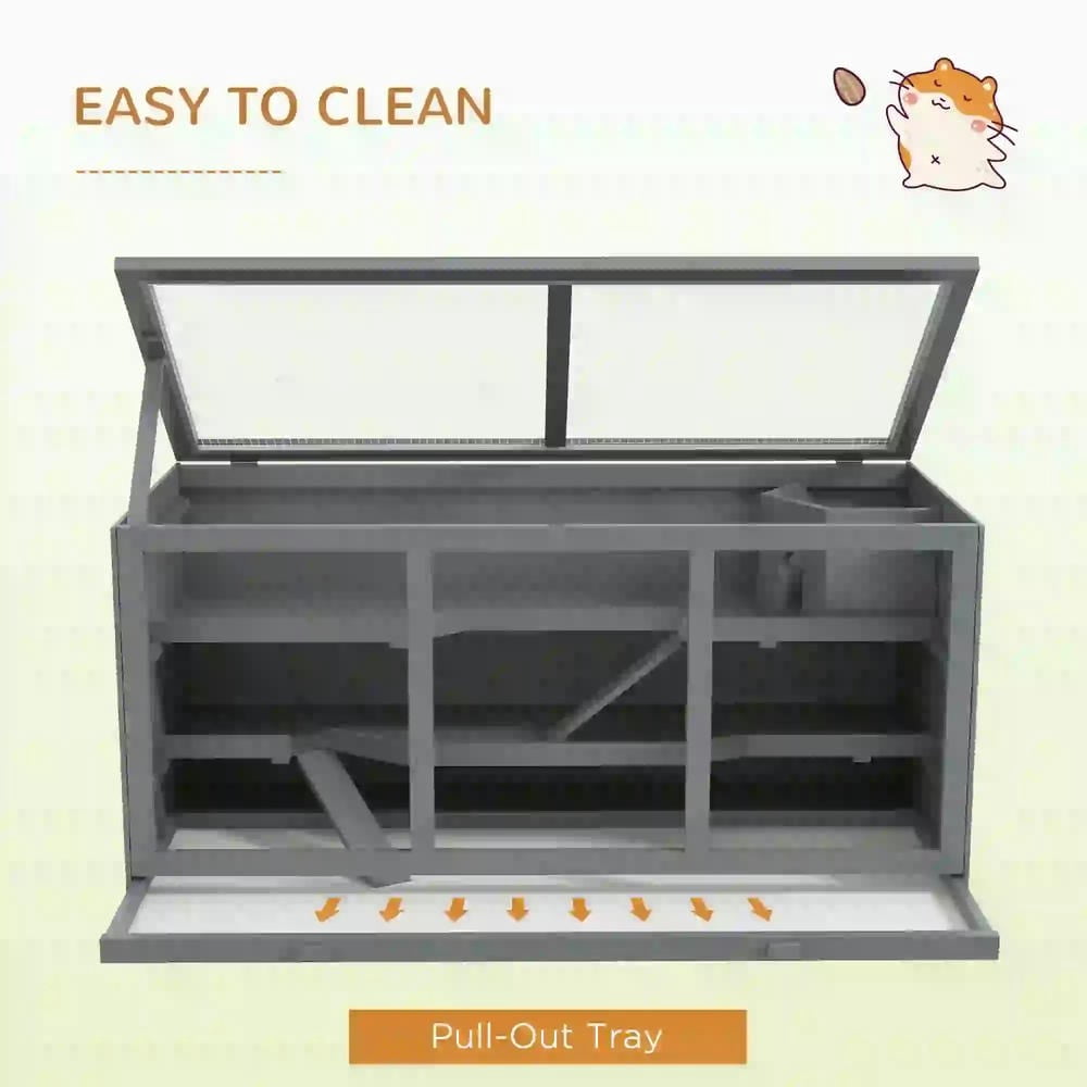 Spaco Extra Large Wooden Hamster Cage with Opening Roof, Hut, Ramps, Hamster Habitat, Gray