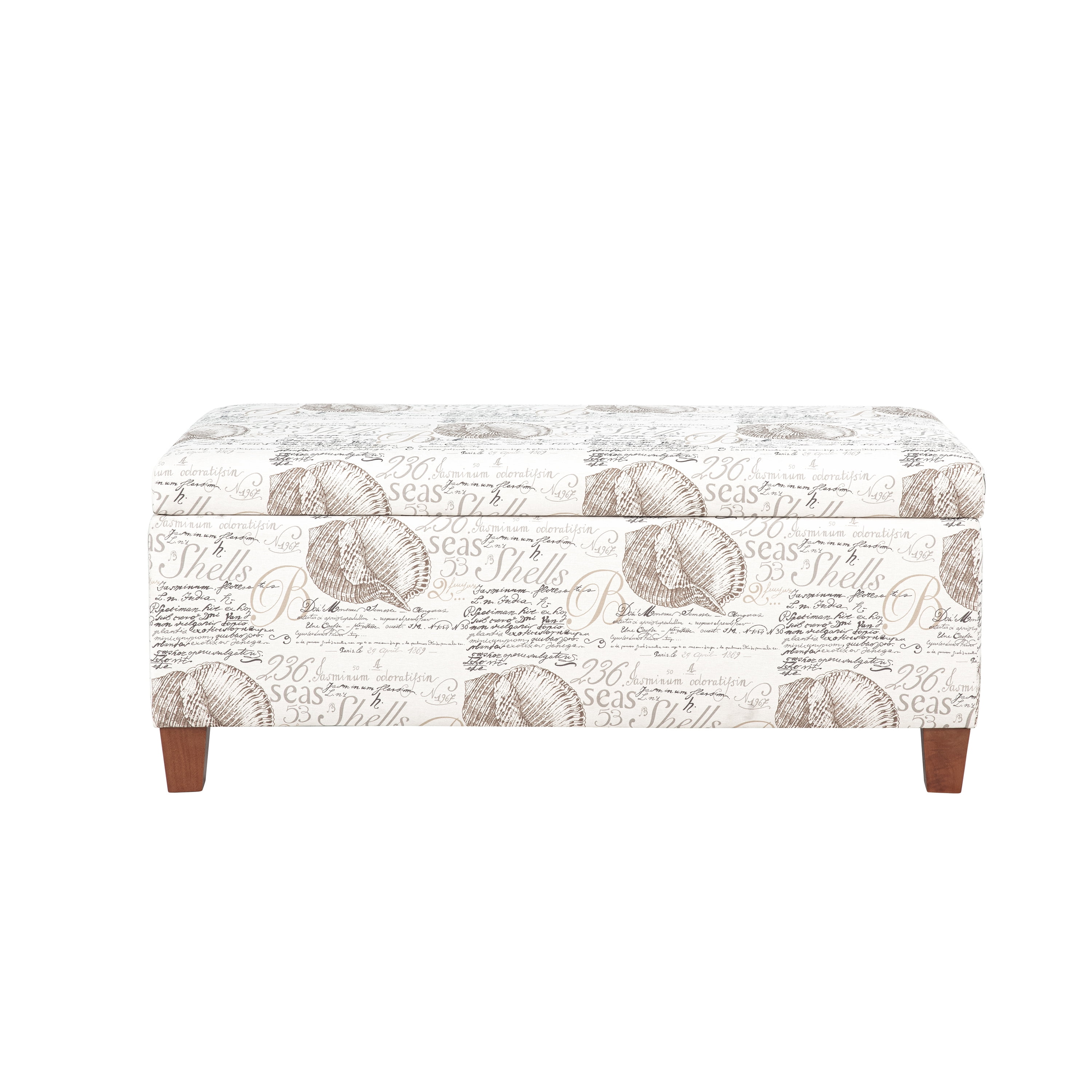 Linon Carmen Upholstered Storage Ottoman, Beige Ocean Seashell