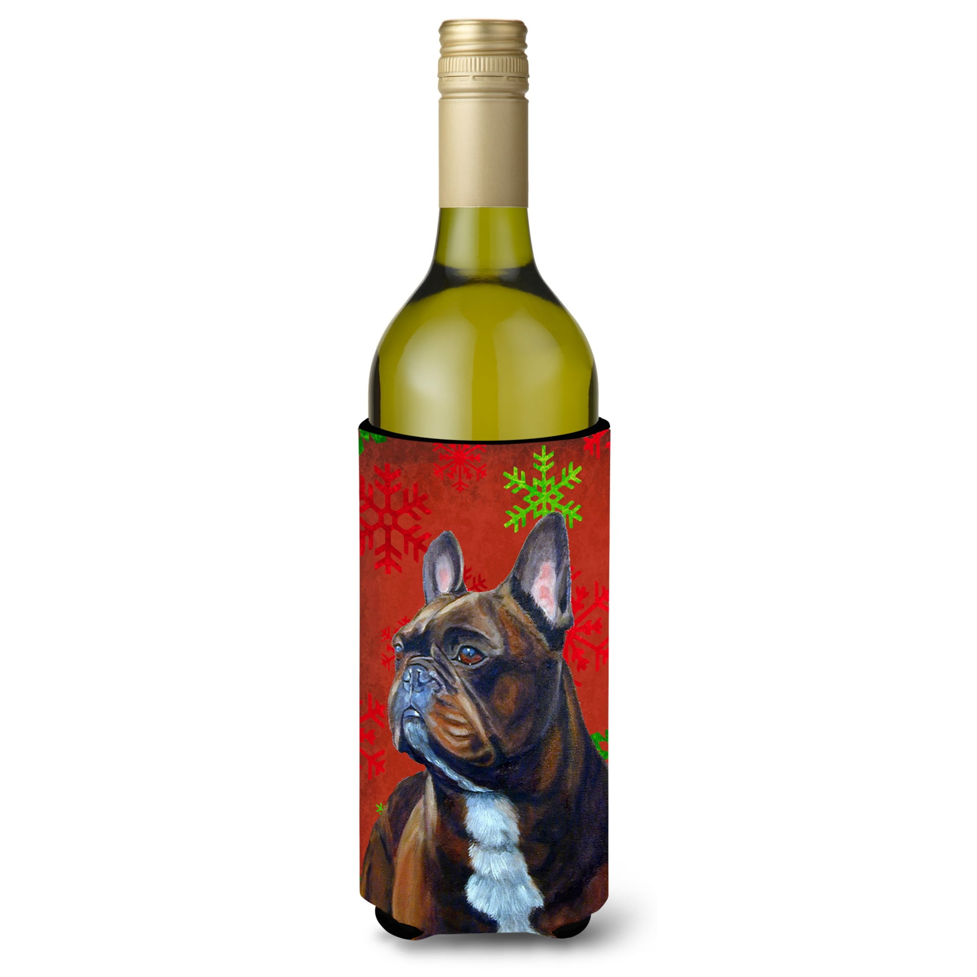 French Bulldog Snowflakes Holiday Christmas Wine Bottle Beverage Insulator Beverage Insulator Hugger