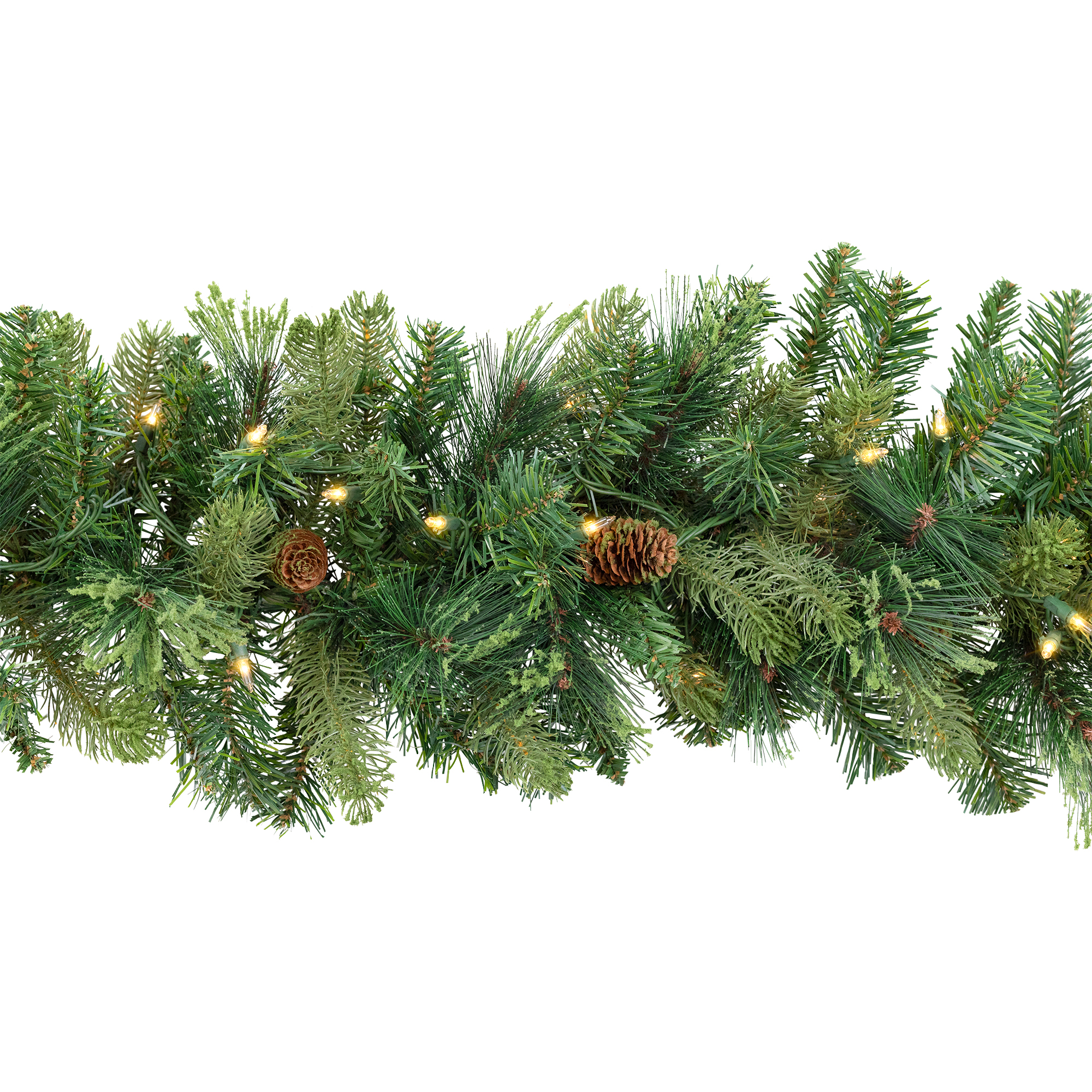 Pre-Lit Flocked Mixed Pine and Pine Cones Artificial Christmas Garland - 9' x 14" - Clear Lights