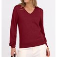thumbnail image 5 of WTOBBY Women's Casual V-Neck Sweater Base Layer, Knitted Long Sleeve Solid Color Top for Layering and Everyday Outfits, Comfortable and Versatile,Red M, 5 of 6