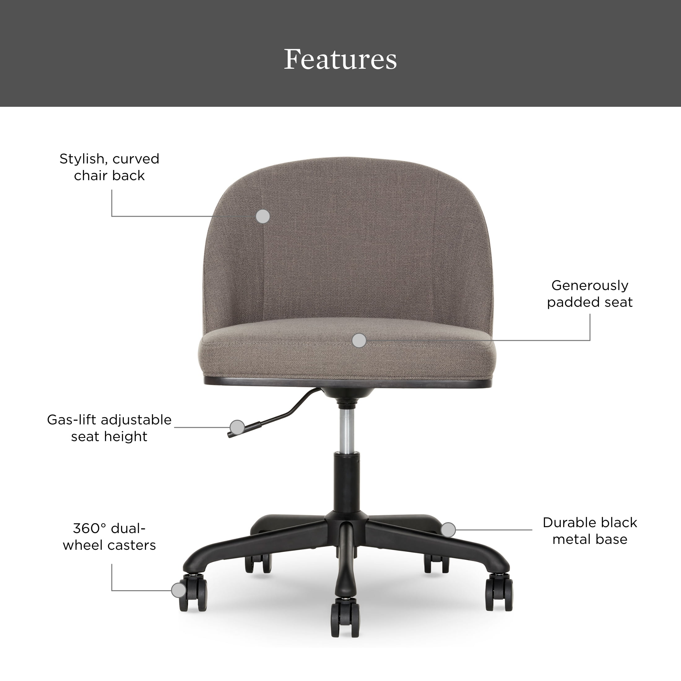 Better Homes & Gardens Oaklee Office Chair, Gray and Charcoal Finish