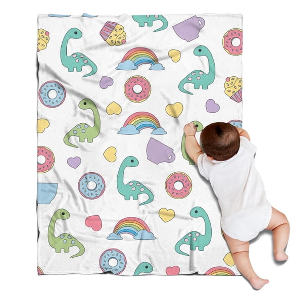 Colorful Cartoon Dinosaurs Sweets Pattern Blanket,Comfortable Soft Lamb Wool Throw Blanket,All Season,Warm Lightweight Blankets for Sofa Bed Couch Living Room Chair,30"x40"