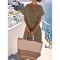 thumbnail image 5 of Women'S Outfits V Neck Cap Sleeve Crop Top Wide Leg Pant Sets Khaki S, 5 of 7