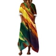 thumbnail image 2 of YuXingFu Dresses for Women V Neck 3/4 Sleeve Long Summer Dress Tie Waist Nylon Vacation Casual Everyday Boho Sundresses Multicolor S, 2 of 6