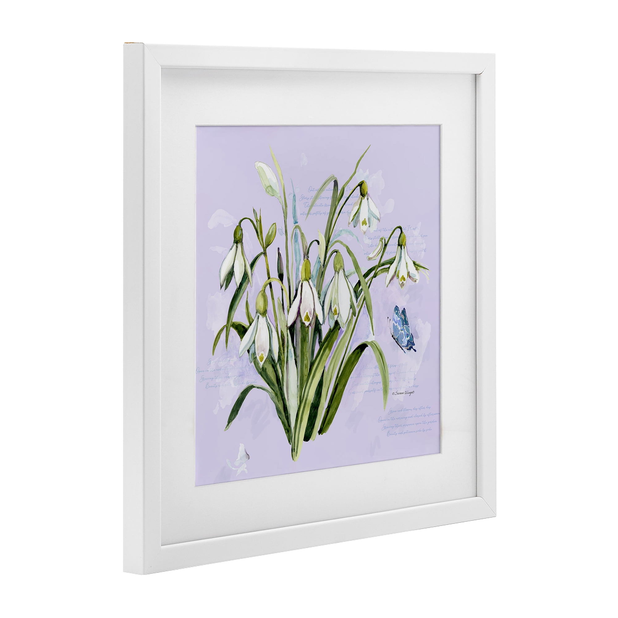 Stupell Industries Snowdrops with Vintage Writings White Framed Print Under Glass, design by Susan Winget