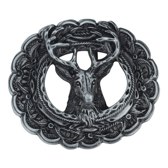 Longcreek Deer Belt Buckle for Men, Elk Deer Oval Belt Buckle, Norse Viking Deer Head Belt Buckle, Punk Deer Animal Engraved Leaf Belt Buckle, Western Cowboy Belt Buckle