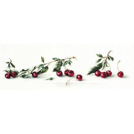UPC: 4840746012822 | Counted Cross-Stitch Kit Cherry B2252 Needlework By Luca-s Easy Small Nature Green Red Canvas Cotton Needle