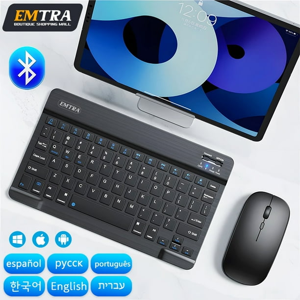 Teclado inalambrico con Bluetooth para tableta Mouse para IOS Android Windows Mini Pro iPad Air espanol coreano portugues ruso Bodega Aurrera en linea