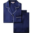 thumbnail image 3 of Womens Silk Satin Pajamas Set Sleepwear Loungewear,Classic Navy Blue, 3 of 5