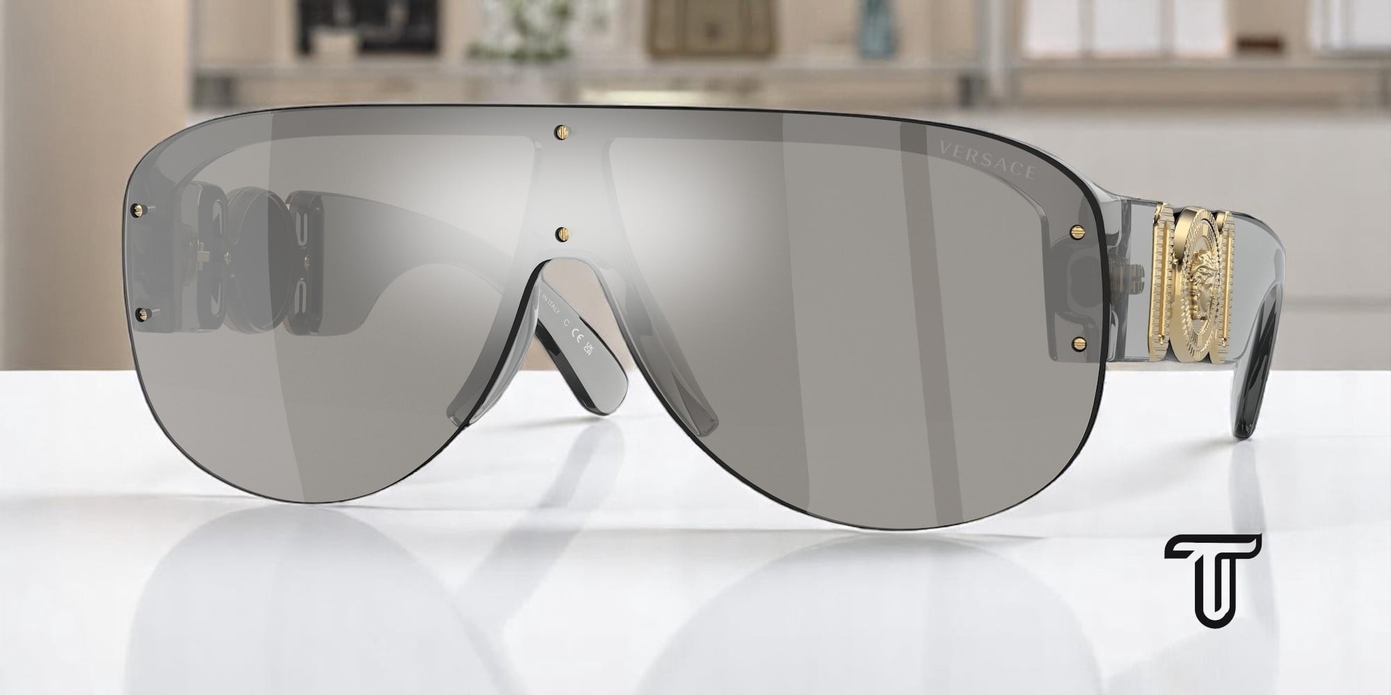 Versace VE 4391 Plastic Unisex Shield Sunglasses Transparent Grey 48mm Adult