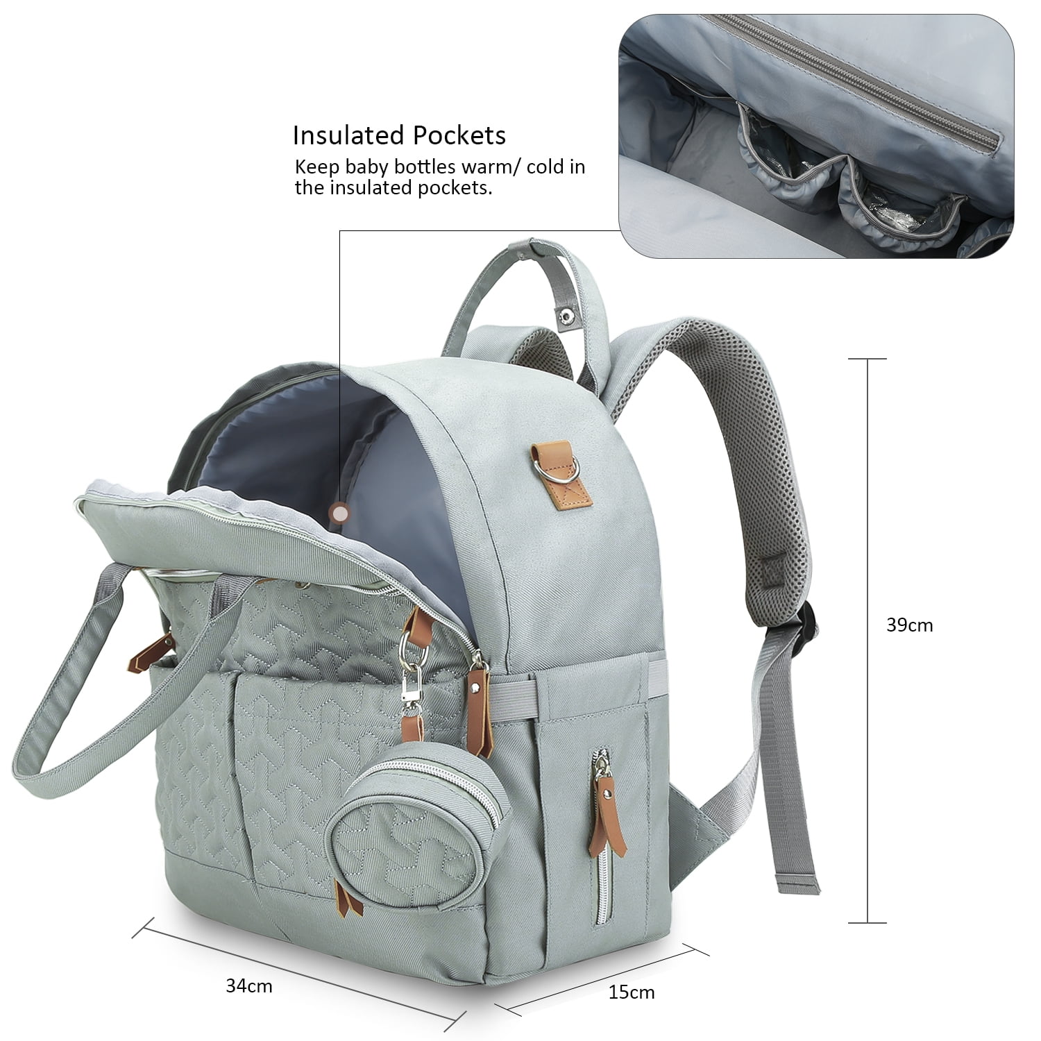 Diaper Bag Backpack with Pacifier Holder Smart Mommy Bag Stroller Organizer with Insulated Pocket&Stroller Strap