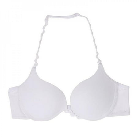 

Clearance Solid Color With Steel Ring Hanging Neck Front Buckle Gathered Beautiful Back Bra