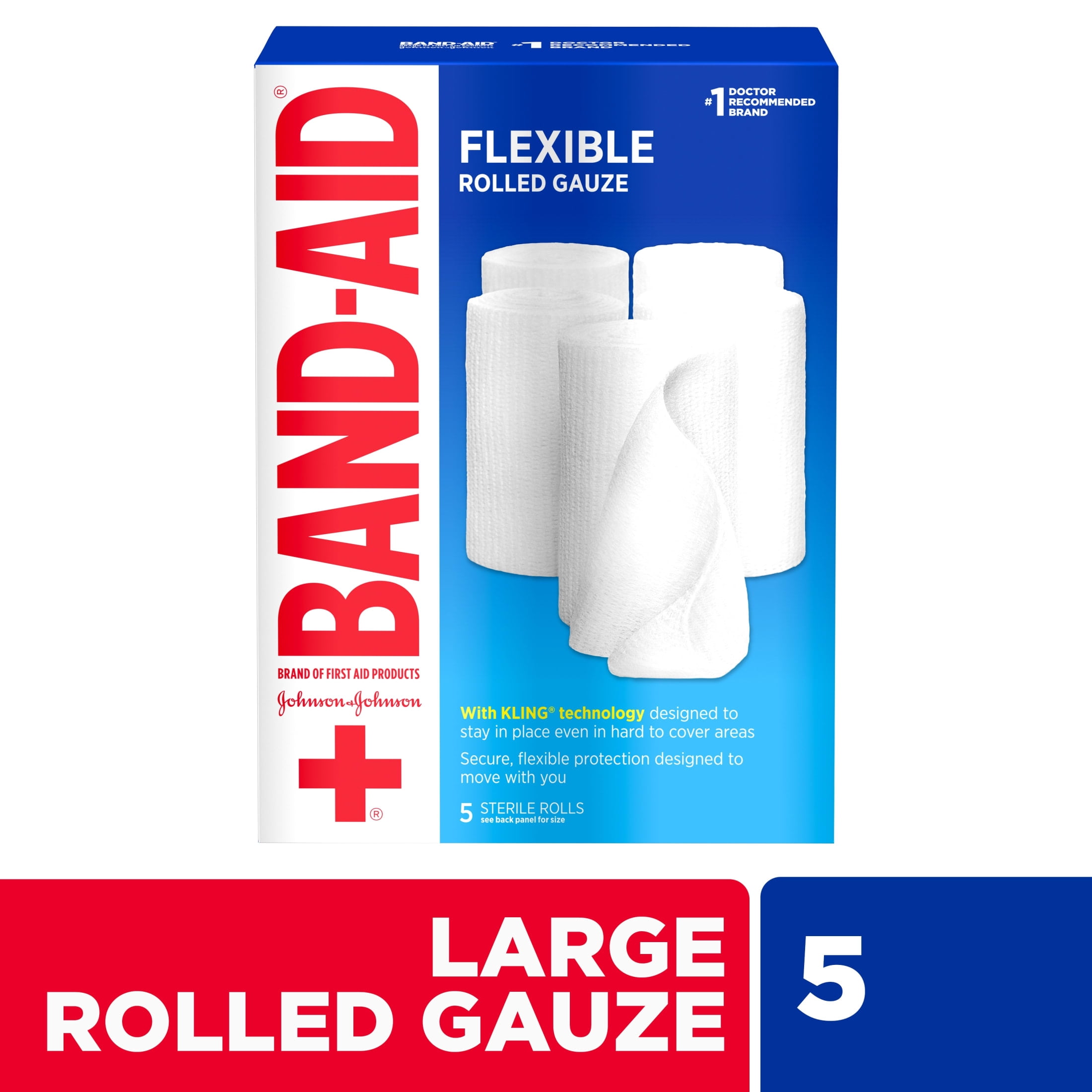 (2 pack) BAND-AID Brand Flexible Rolled Medical Gauze, 4 in x 2.1 yd, 5 Count