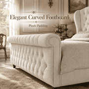 VanAcc King Size Platform Bed Frame, Chenille Upholstered Sleigh Bed Frame with Scroll Wingback Headboard & Footboard/Button Tufted/Cream