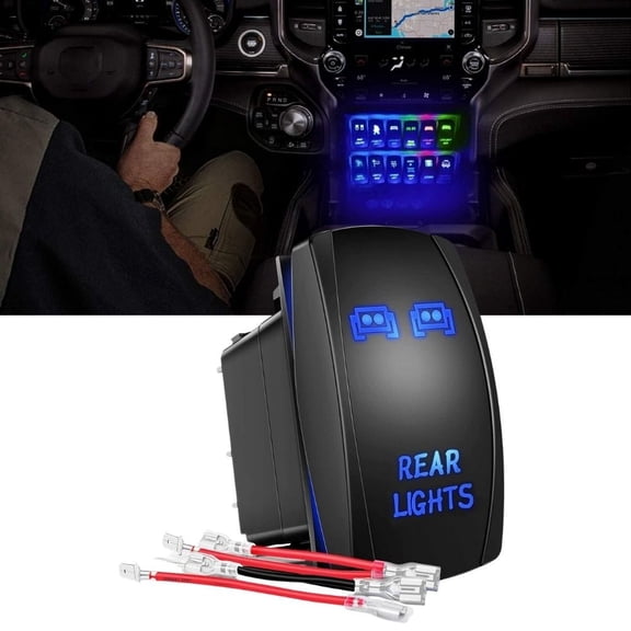 Waywe Rear Lights Rocker Switch Led Light Bar Switch 5Pin Laser On Off switches Blue 20A 12V 10A 24V Switch with Jumper Wires Set for Cars Trucks RVs