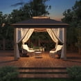 thumbnail image 3 of Nanan Pop-up Gazebo 10.8'x10.8' Outdoor Gazebo Canopy with Mosquito Netting, Patio Tent Backyard Canopy with 2-Tiered Vented Top 3 Adjustable Height, Khaki, 3 of 9