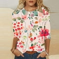 thumbnail image 2 of CYMMPU 3/4 Sleeve Blouses for Women Dressy Casual Loose Fit Fall Fashion Shirts Tunic Tops Round Neck Floral Printed Spring Tops Lightweight Basic T-Shirts S, 2 of 5