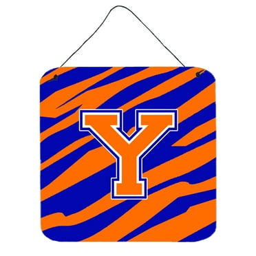 Letter Y Initial Tiger Stripe - Blue Orange  Wall or Door Hanging Prints