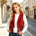 thumbnail image 7 of Coerni Girls Fringe Vest Notched Collar Faux Suede Tassel Gilet Sleeveless Open-Front Leather Jacket Halloween Hippie Party Cowgirl Waistcoat, 7 of 7